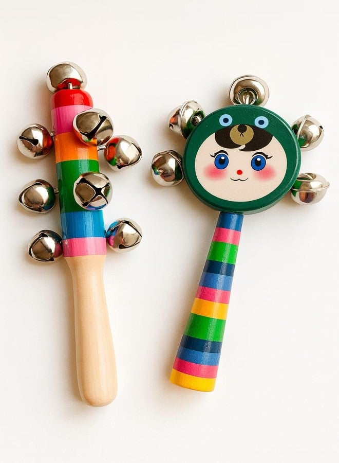 SMILE BABY Colorful Wooden Rainbow Baby Handle Jingle Bell Rattle Toys jhun jhuna (GOONGRA+Smily) - Image 2
